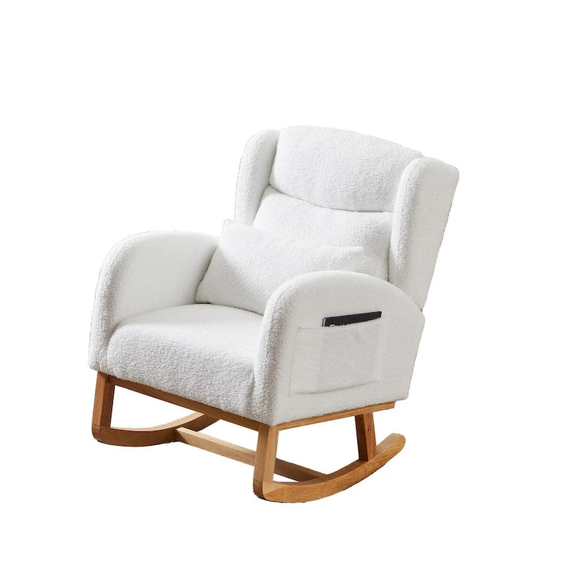 Fauteuil à bascule rembourré à dossier haut de style moderne avec poches latérales
