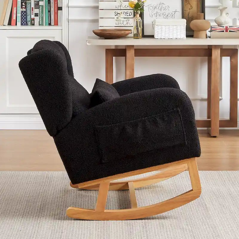 Fauteuil à bascule rembourré à dossier haut de style moderne avec poches latérales