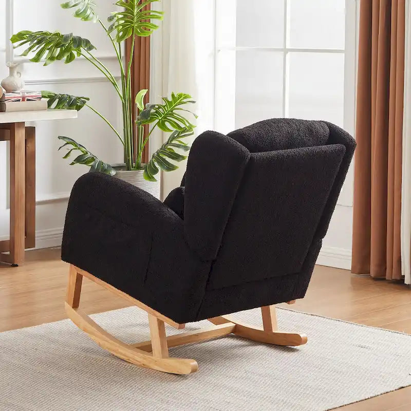 Fauteuil à bascule rembourré à dossier haut de style moderne avec poches latérales