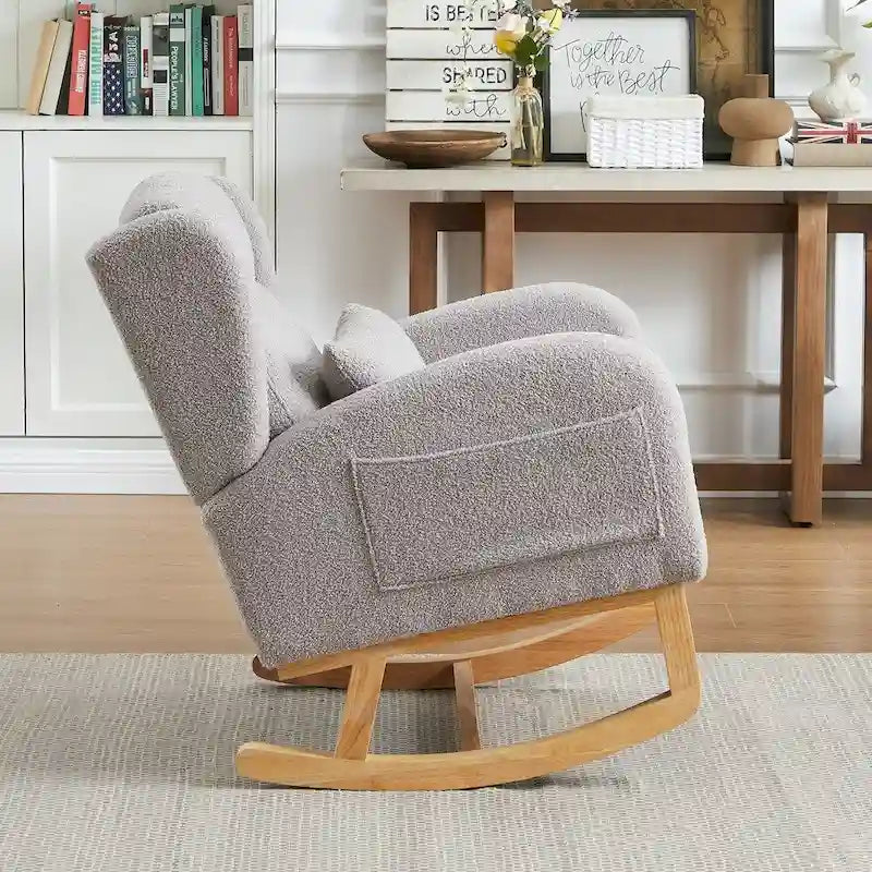 Fauteuil à bascule rembourré à dossier haut de style moderne avec poches latérales