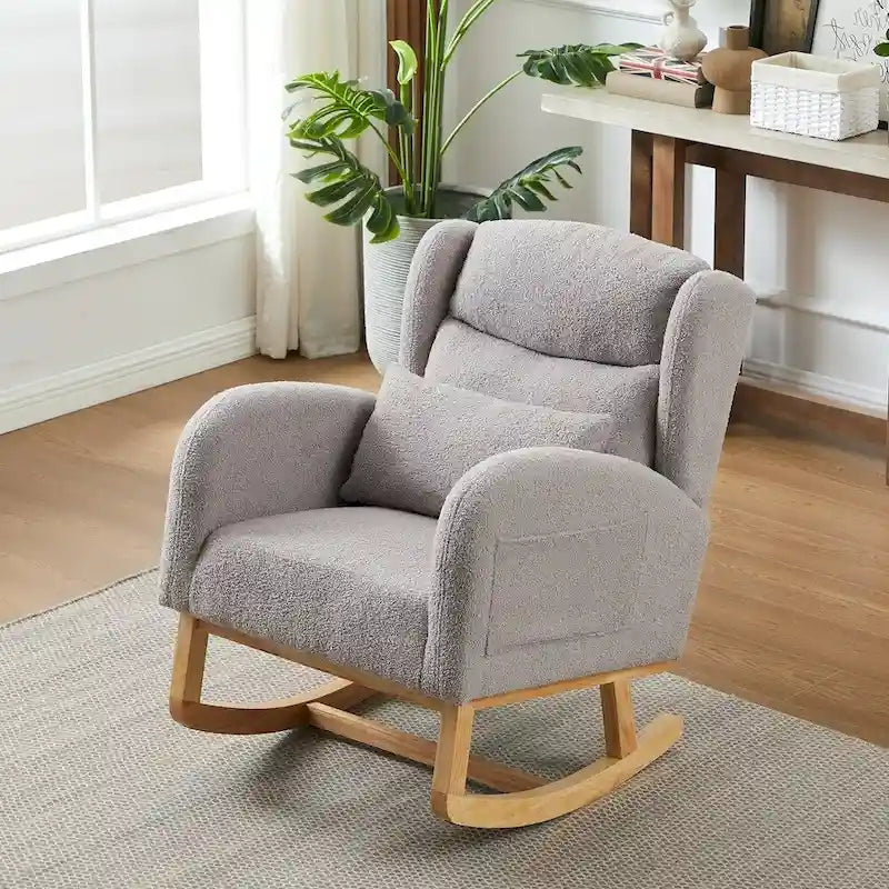 Fauteuil à bascule rembourré à dossier haut de style moderne avec poches latérales