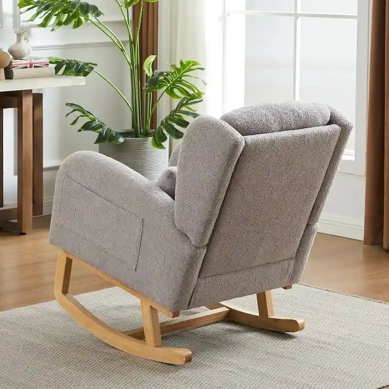 Fauteuil à bascule rembourré à dossier haut de style moderne avec poches latérales