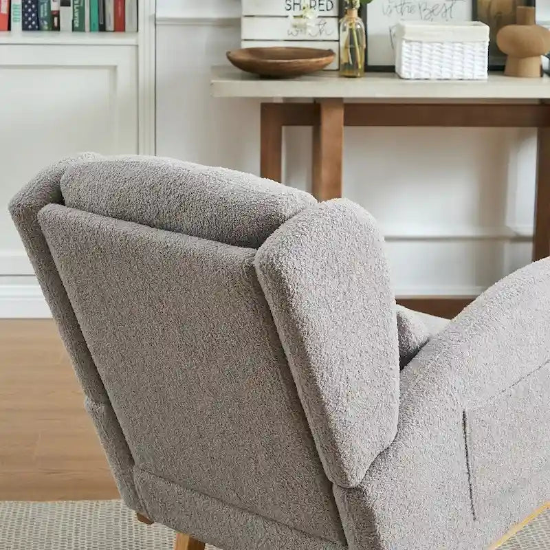 Fauteuil à bascule rembourré à dossier haut de style moderne avec poches latérales