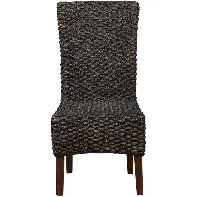Chaise de salle à manger à dossier haut en osier tressé, bois d'acacia marron naturel