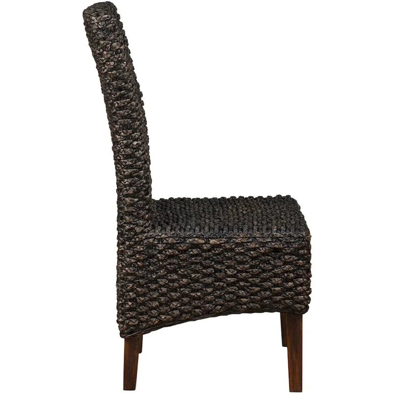 Chaise de salle à manger à dossier haut en osier tressé, bois d'acacia marron naturel
