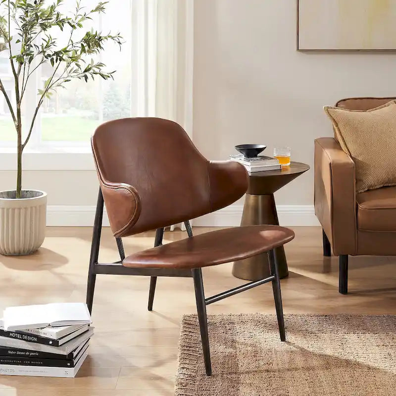 Fauteuil d'appoint en cuir véritable style moderne du milieu du siècle