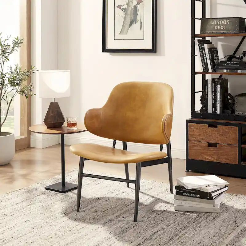 Fauteuil d'appoint en cuir véritable style moderne du milieu du siècle