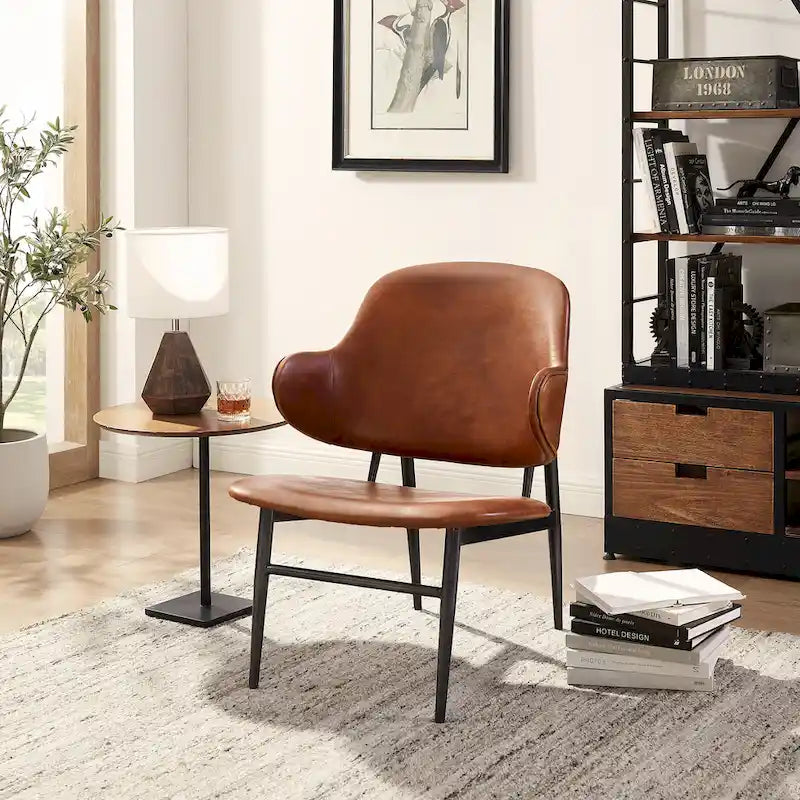 Fauteuil d'appoint en cuir véritable style moderne du milieu du siècle