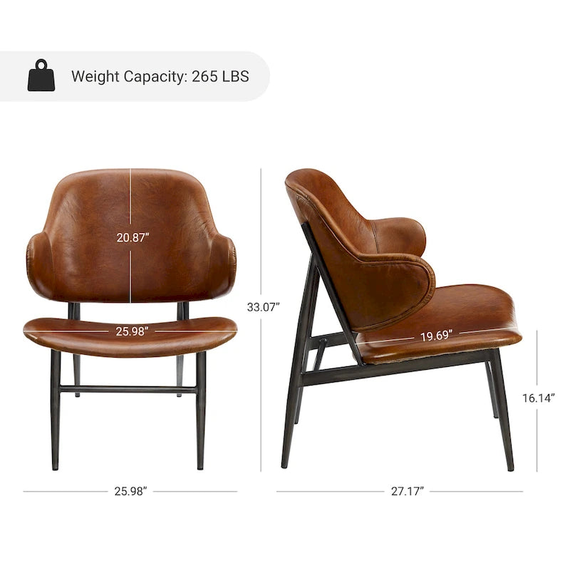 Fauteuil d'appoint en cuir véritable style moderne du milieu du siècle