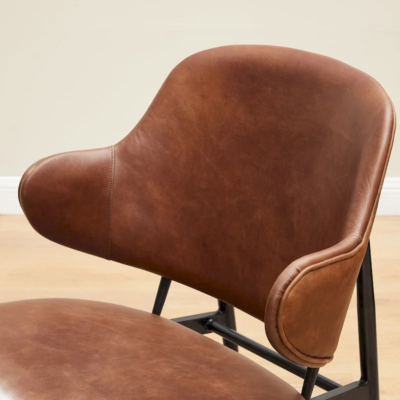 Fauteuil d'appoint en cuir véritable style moderne du milieu du siècle