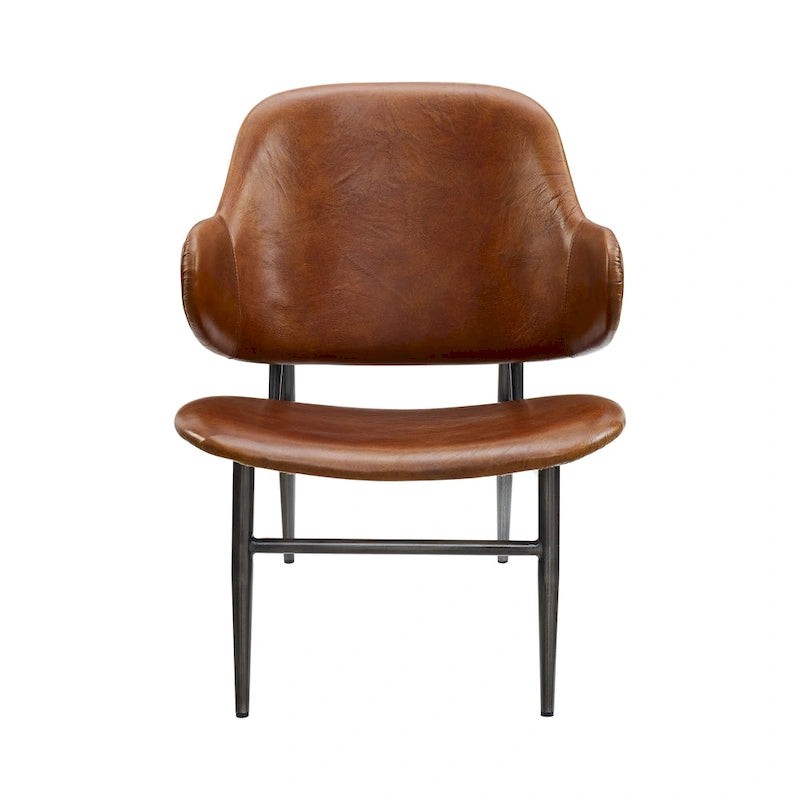 Fauteuil d'appoint en cuir véritable style moderne du milieu du siècle