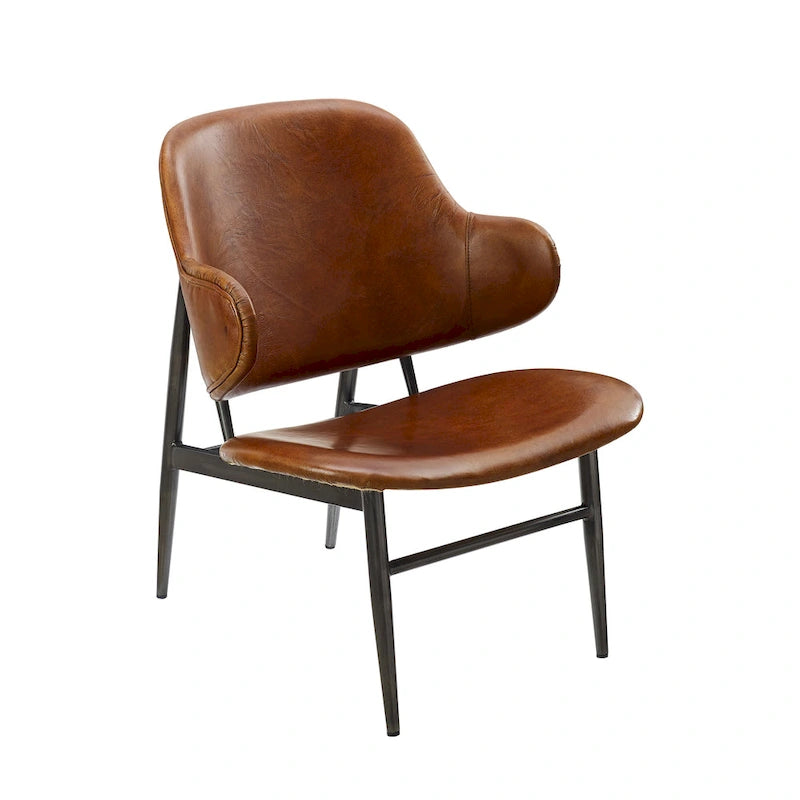 Fauteuil d'appoint en cuir véritable style moderne du milieu du siècle