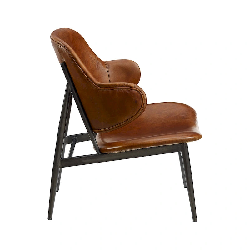 Fauteuil d'appoint en cuir véritable style moderne du milieu du siècle