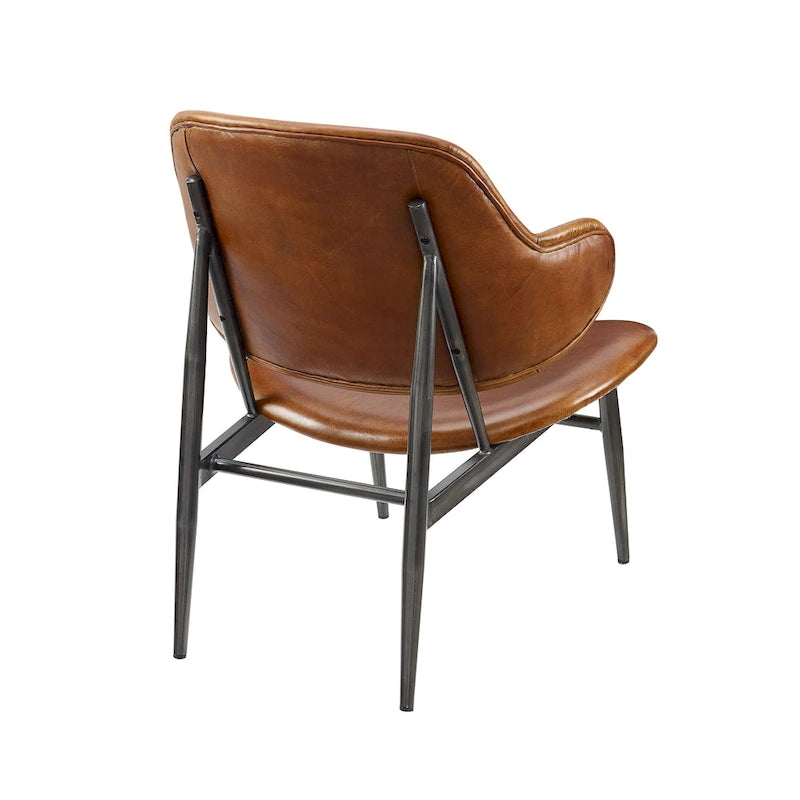 Fauteuil d'appoint en cuir véritable style moderne du milieu du siècle
