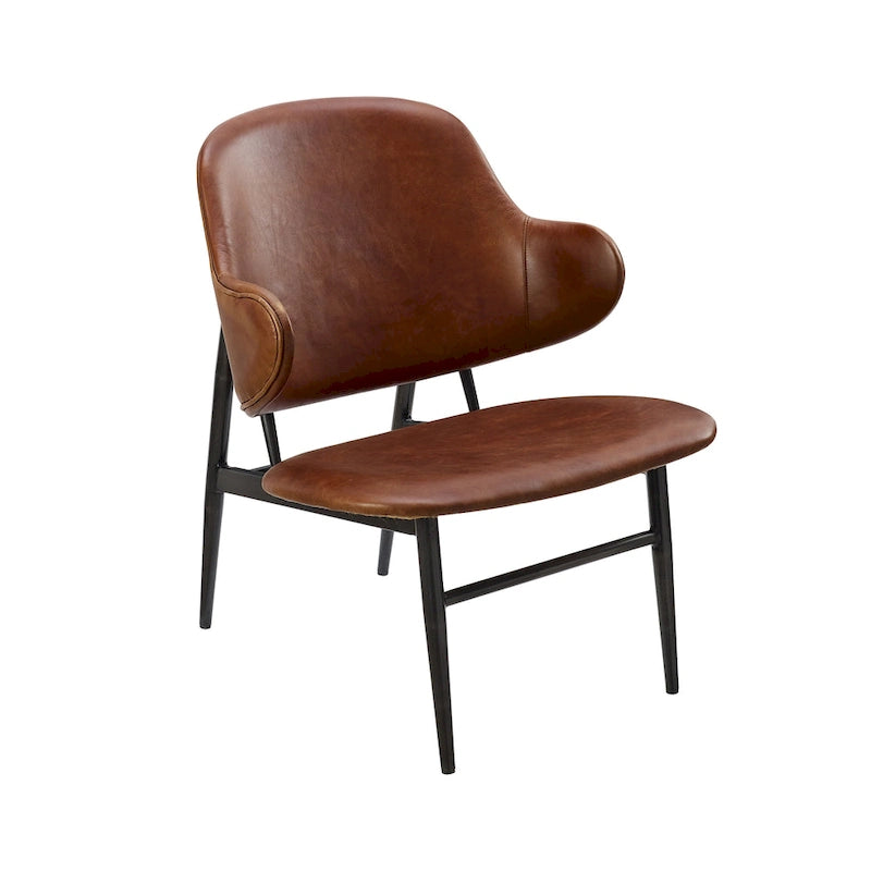 Fauteuil d'appoint en cuir véritable style moderne du milieu du siècle