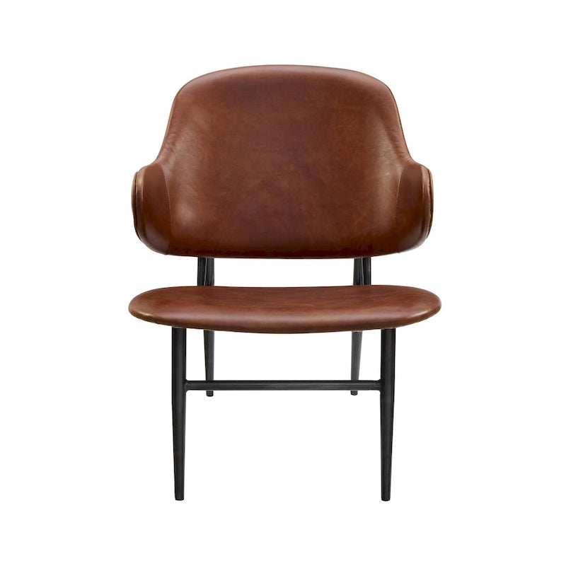 Fauteuil d'appoint en cuir véritable style moderne du milieu du siècle