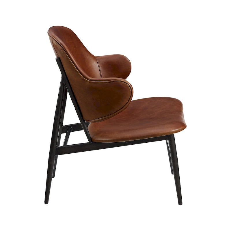 Fauteuil d'appoint en cuir véritable style moderne du milieu du siècle