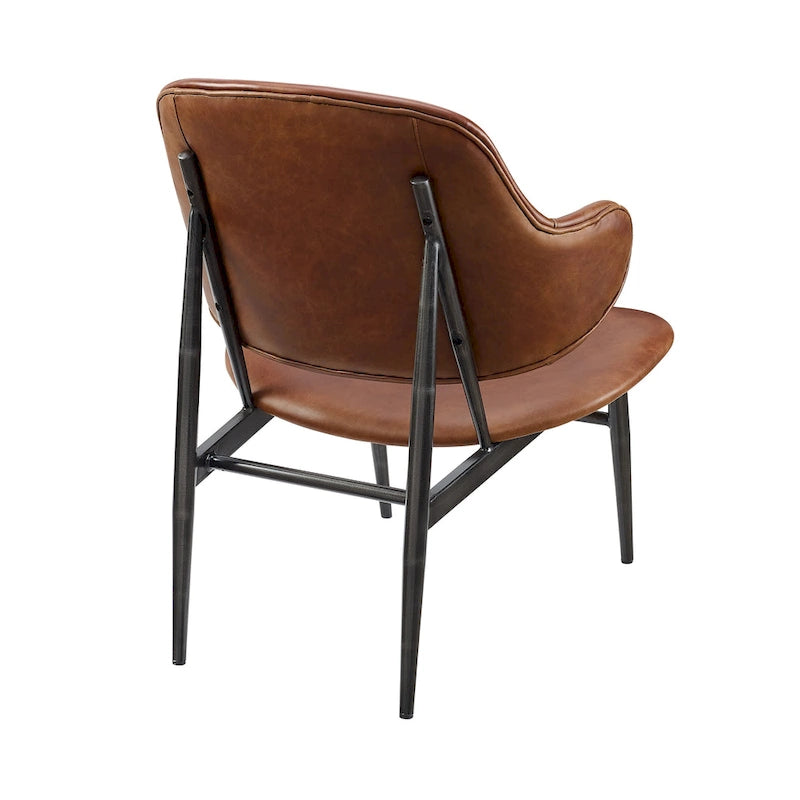 Fauteuil d'appoint en cuir véritable style moderne du milieu du siècle