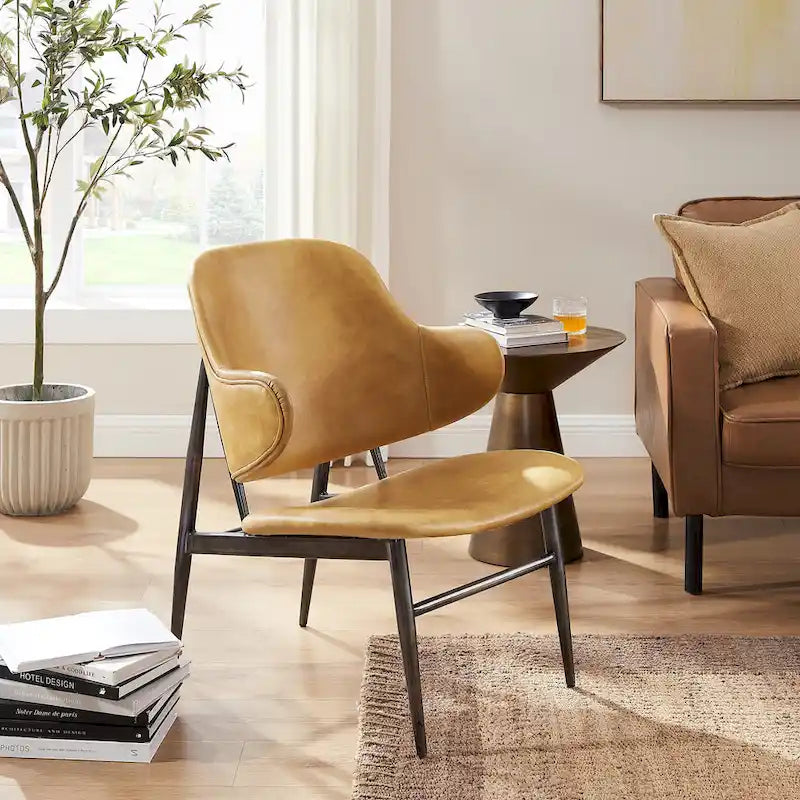 Fauteuil d'appoint en cuir véritable style moderne du milieu du siècle