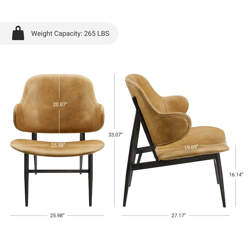 Fauteuil d'appoint en cuir véritable style moderne du milieu du siècle
