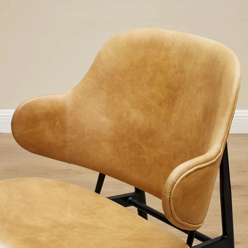 Fauteuil d'appoint en cuir véritable style moderne du milieu du siècle