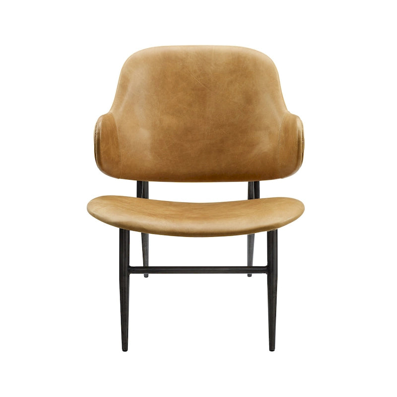 Fauteuil d'appoint en cuir véritable style moderne du milieu du siècle