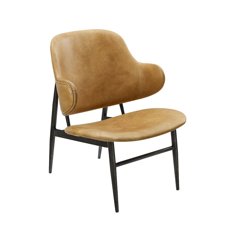Fauteuil d'appoint en cuir véritable style moderne du milieu du siècle