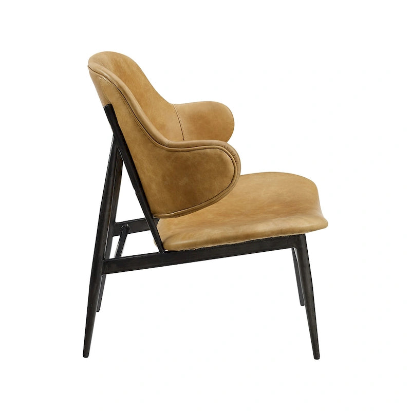 Fauteuil d'appoint en cuir véritable style moderne du milieu du siècle