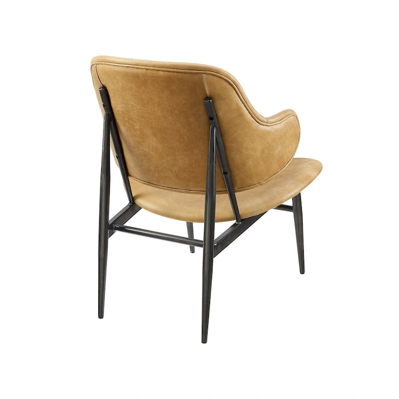 Fauteuil d'appoint en cuir véritable style moderne du milieu du siècle