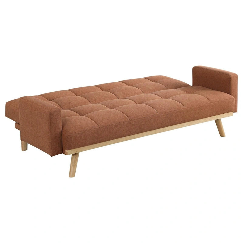 Canapé futon moderne du milieu du siècle de 78 pouces avec dossier capitonné et pieds inclinés en tissu orange