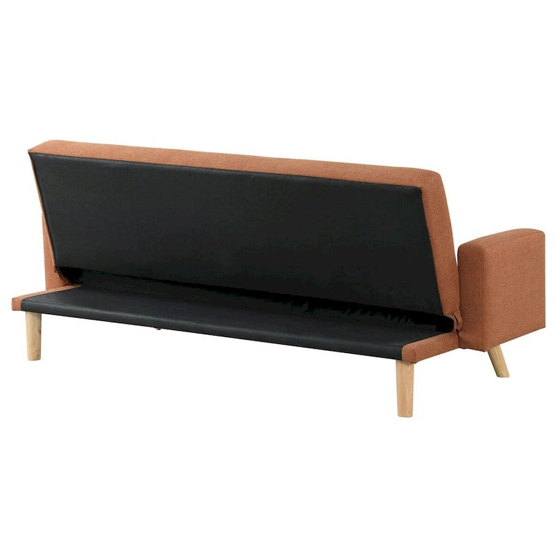 Canapé futon moderne du milieu du siècle de 78 pouces avec dossier capitonné et pieds inclinés en tissu orange