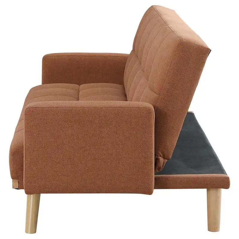 Canapé futon moderne du milieu du siècle de 78 pouces avec dossier capitonné et pieds inclinés en tissu orange