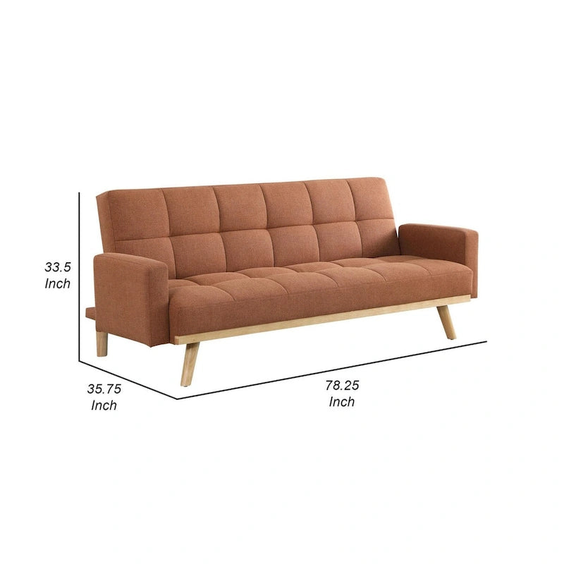 Canapé futon moderne du milieu du siècle de 78 pouces avec dossier capitonné et pieds inclinés en tissu orange