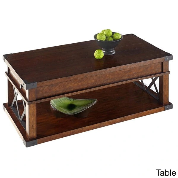 Table d'appoint rustique en bois de frêne avec tiroir et accents métalliques en X
