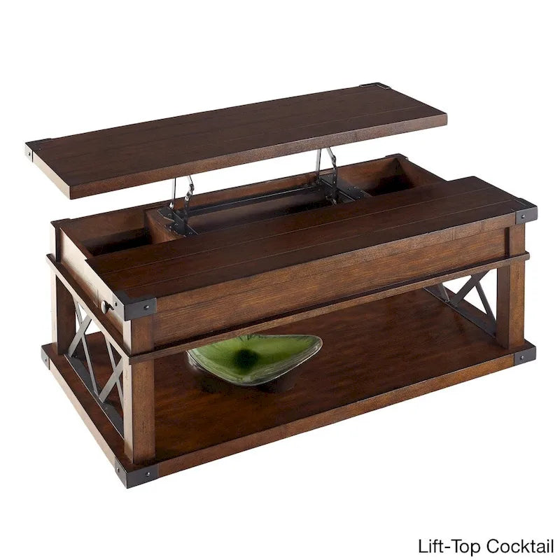 Table d'appoint rustique en bois de frêne avec tiroir et accents métalliques en X