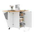 Îlot de cuisine pliant avec meuble de rangement pour poubelle et prise de courant