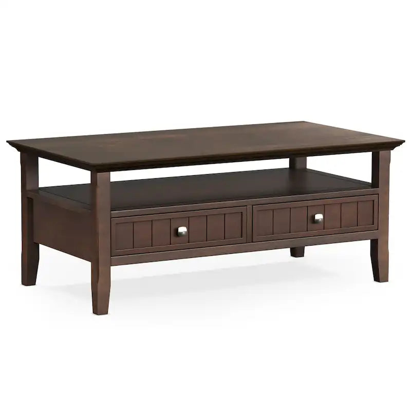 Table basse rectangulaire de style transitionnel en bois massif avec tiroir, 122 cm de large