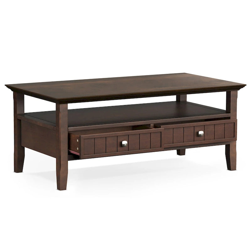 Table basse rectangulaire de style transitionnel en bois massif avec tiroir, 122 cm de large