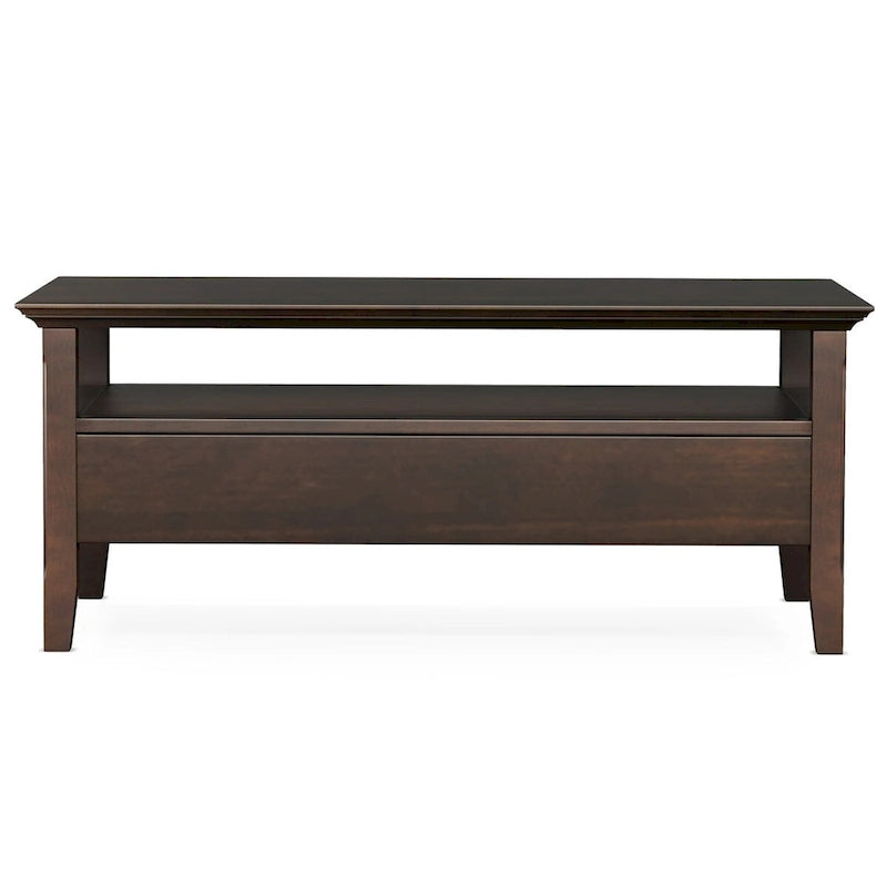 Table basse rectangulaire de style transitionnel en bois massif avec tiroir, 122 cm de large