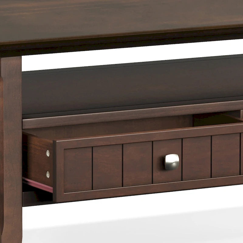 Table basse rectangulaire de style transitionnel en bois massif avec tiroir, 122 cm de large