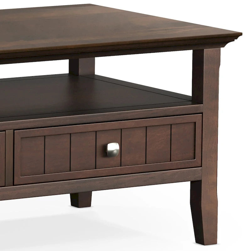 Table basse rectangulaire de style transitionnel en bois massif avec tiroir, 122 cm de large