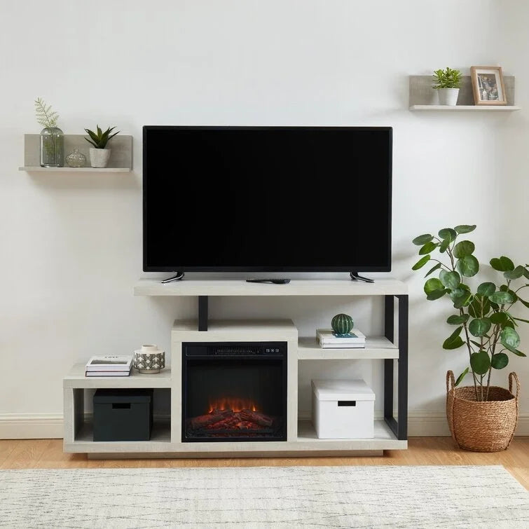 Meuble TV en bois avec foyer électrique