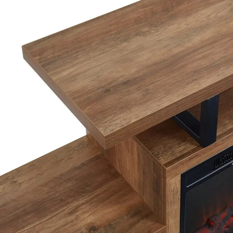 Meuble TV en bois avec foyer électrique