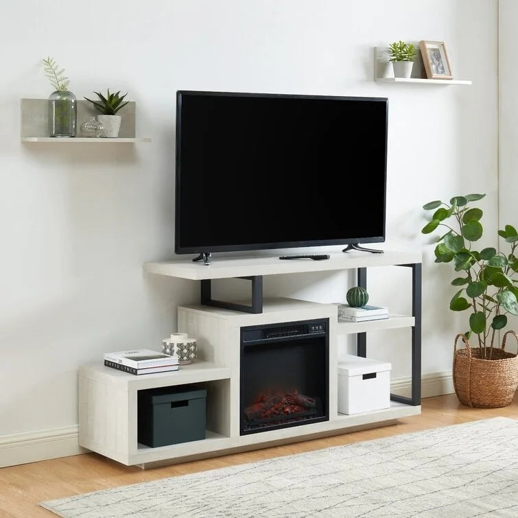 Meuble TV en bois avec foyer électrique