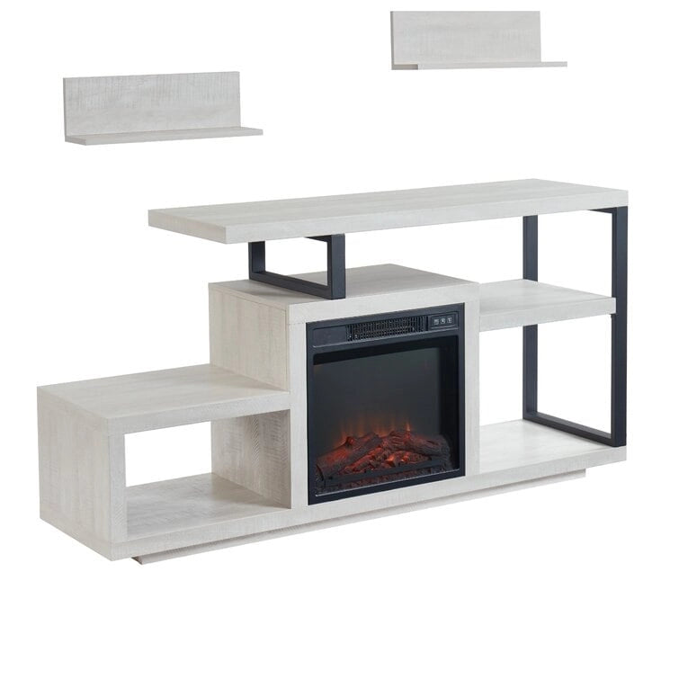 Meuble TV en bois avec foyer électrique
