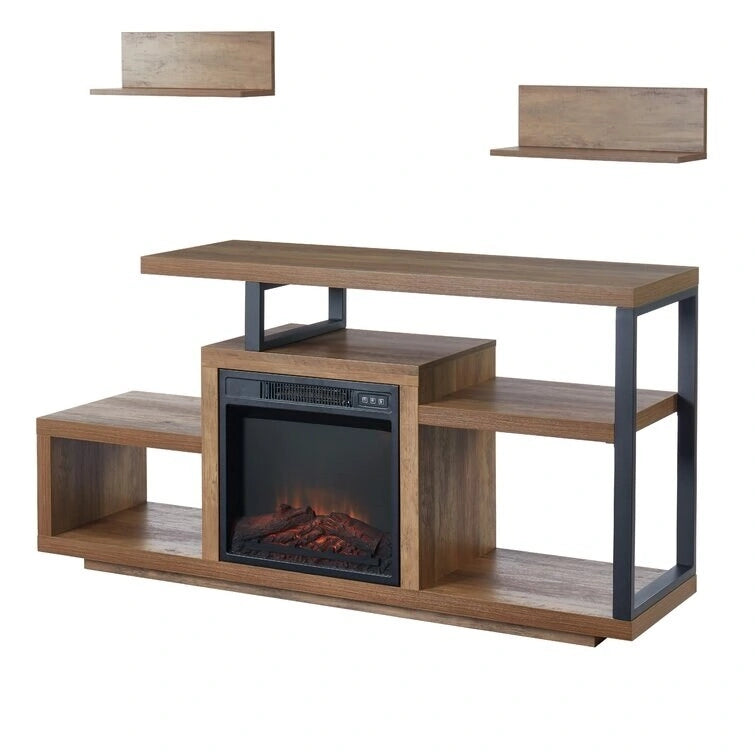 Meuble TV en bois avec foyer électrique