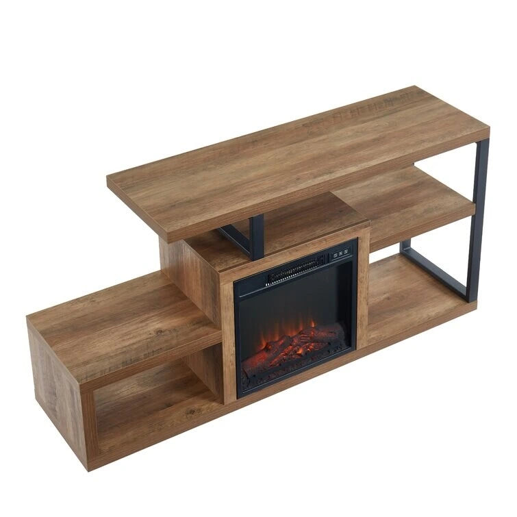 Meuble TV en bois avec foyer électrique