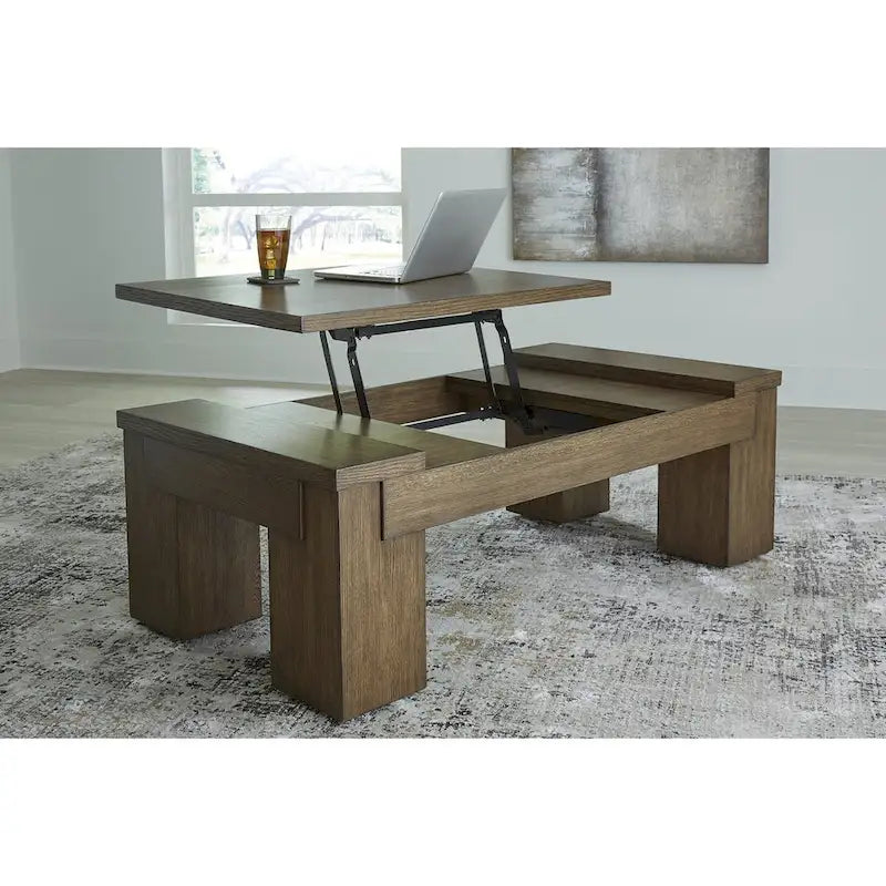 Brown Lift-Top Coffee Table with Storage Casual Contemporary Style