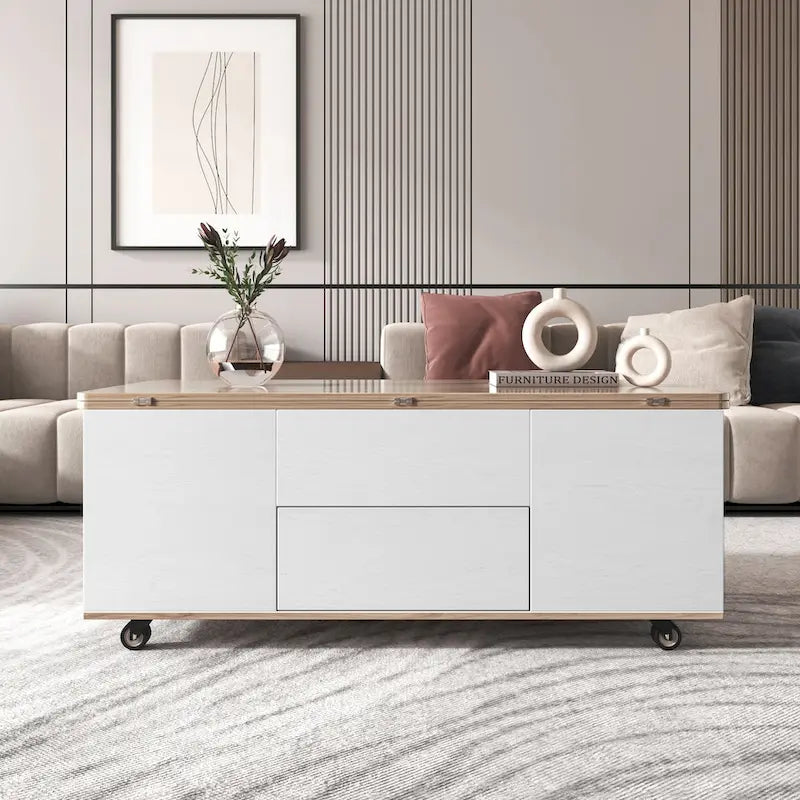 Table basse relevable avec tiroirs et étagères Style moderne