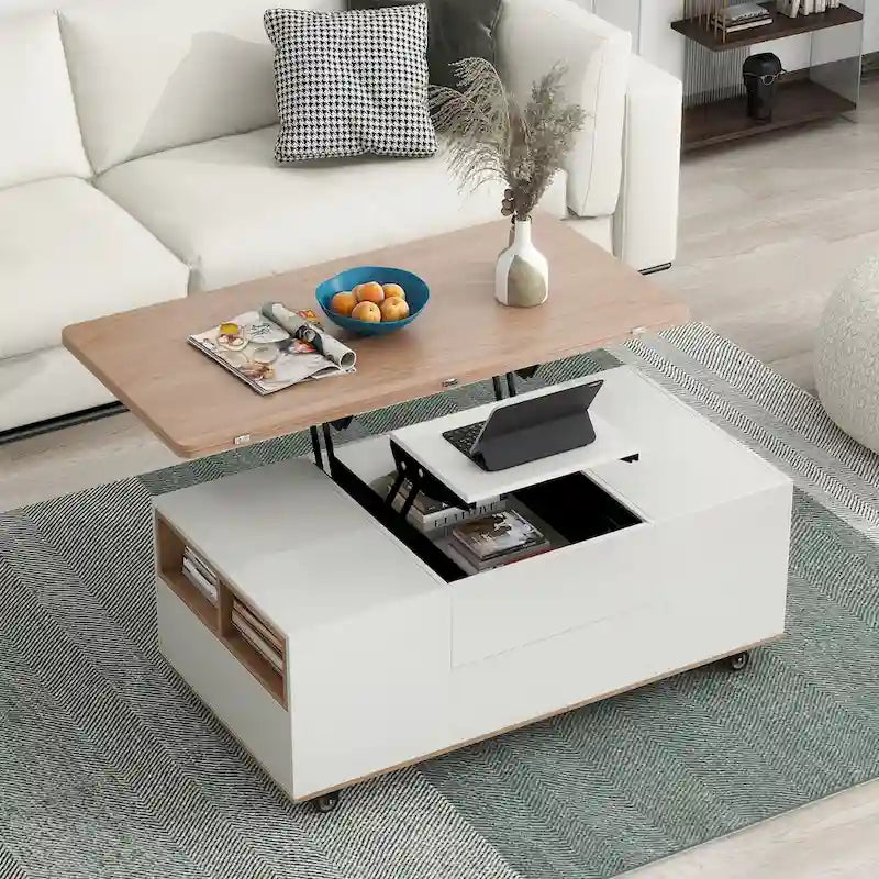 Table basse relevable avec tiroirs et étagères Style moderne
